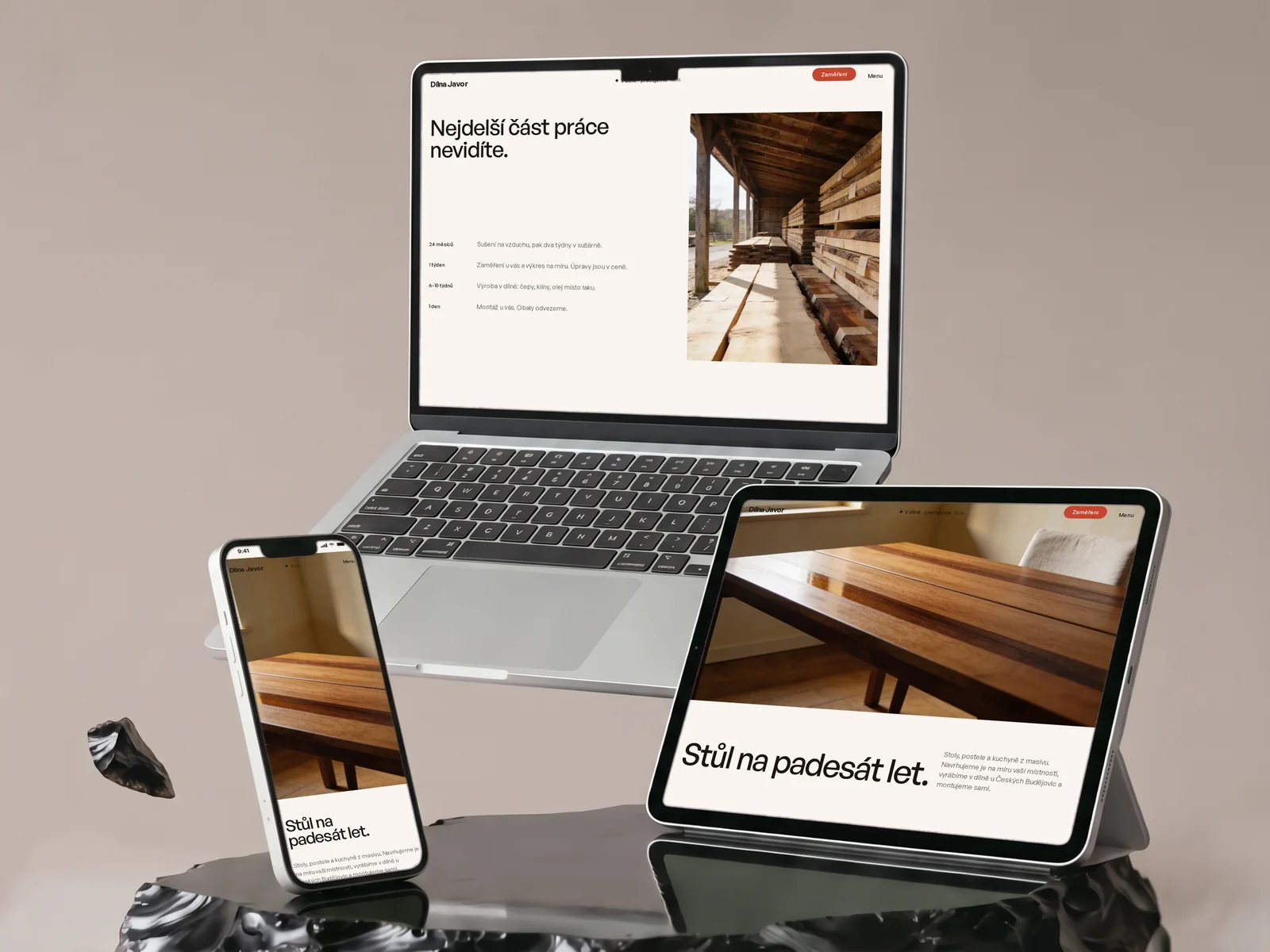 Web Dílna Javor na notebooku, tabletu a telefonu